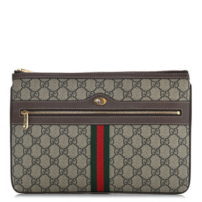 Gucci GG Supreme Monogram Large Ophidia Pouch Clutch Brown 1 of 9