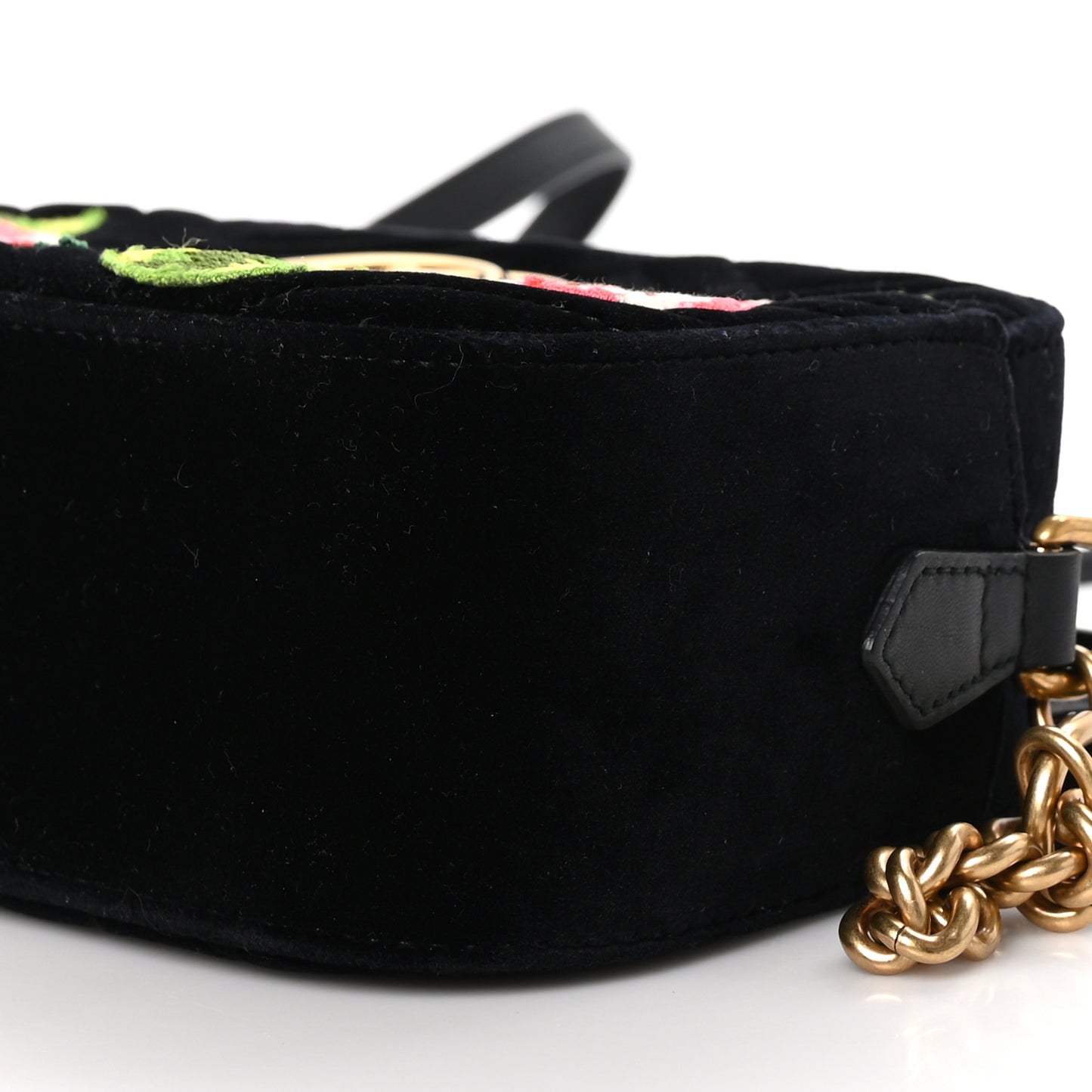 Velvet Matelasse Deer Embroidered Small GG Marmont Chain Shoulder Bag Black