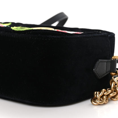 Gucci Velvet Matelasse Deer Embroidered Small GG Marmont Chain Shoulder Bag Black 10 of 11
