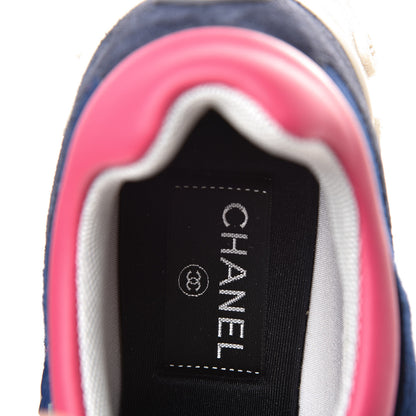 Chanel Wool Nylon Lambskin Suede Calfskin Womens Logo Sneakers 39 Navy Pink 7 of 11