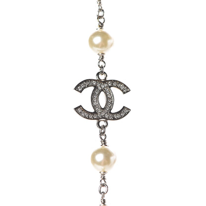 Chanel Crystal Pearl CC Long Necklace Silver 5 of 6