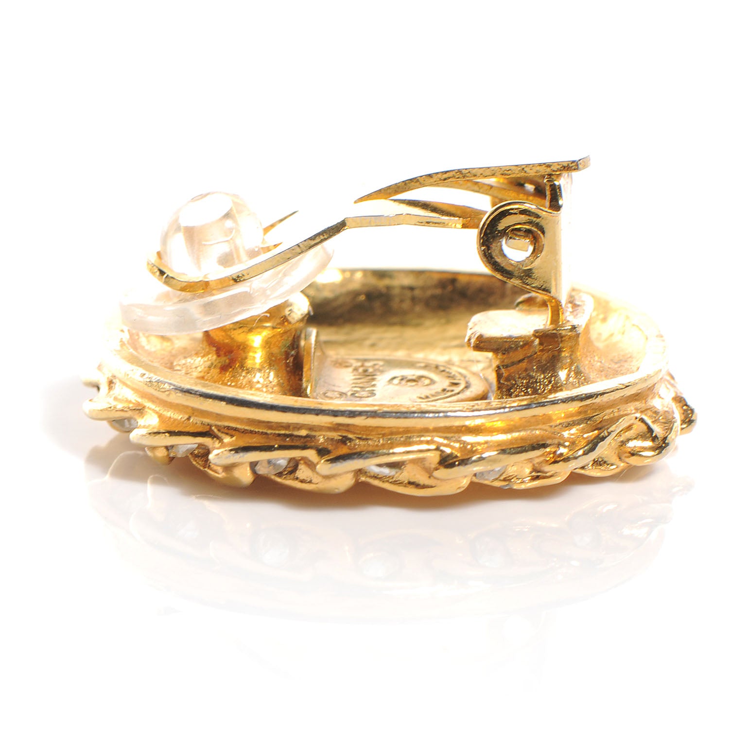 Chanel CC Coco Gold Crystal Clip On Earrings 3 of 4