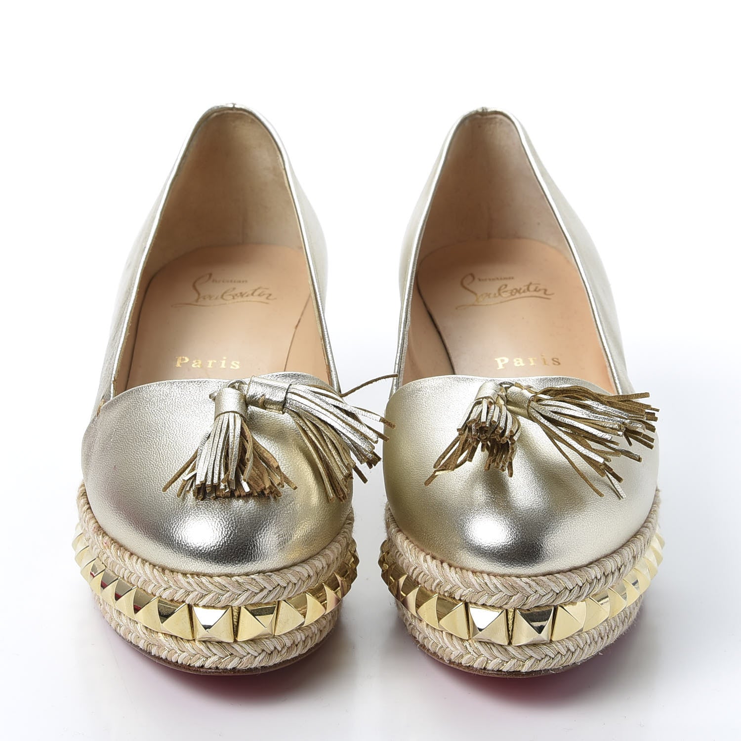 Christian Louboutin Metallic Nappa CA 70 Wedge Espadrilles 36 Platine 3 of 9