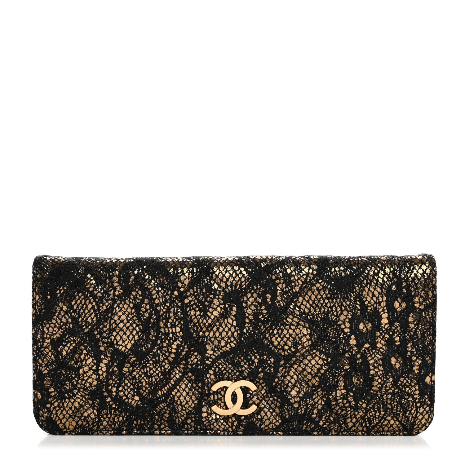 Chanel Metallic Tweed Quilted Clutch Black Gold 1 of 14