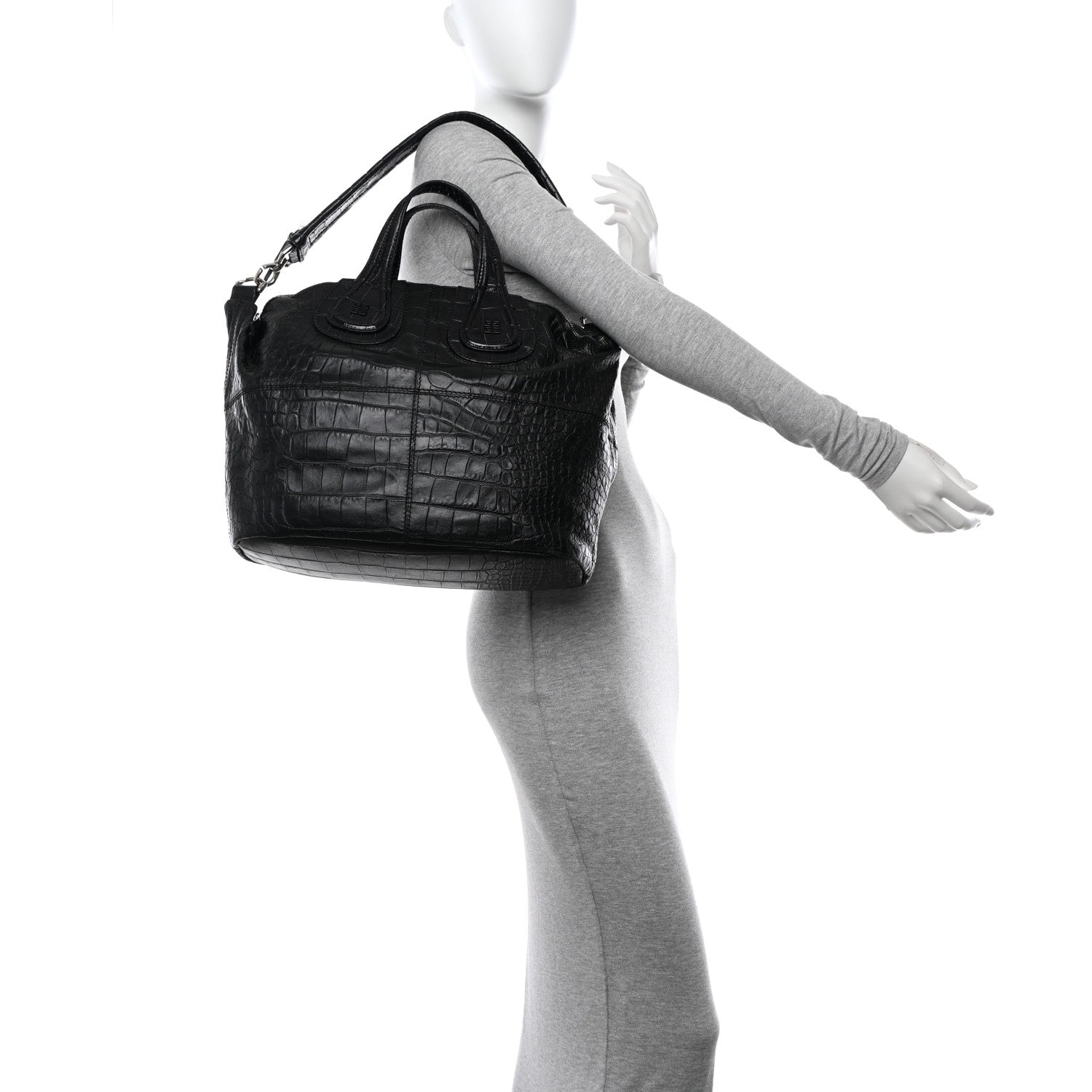 Givenchy Calfskin Crocodile Embossed Medium Nightingale Black 2 of 13