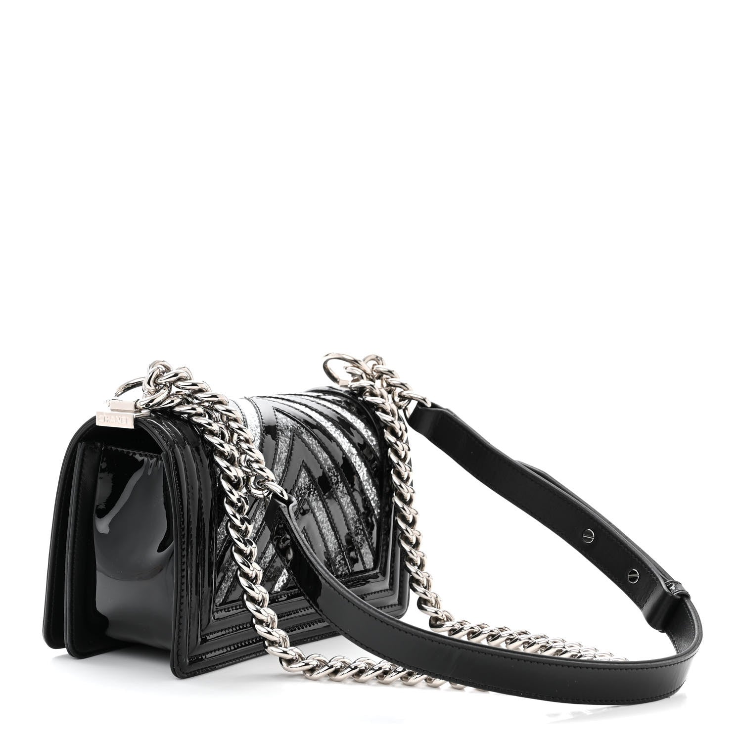 Chanel Patent Glitter PVC Chevron Quilted Small Boy Flap Black Silver 3 of 10