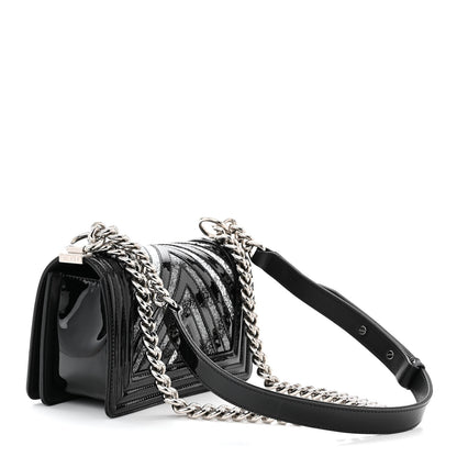 Chanel Patent Glitter PVC Chevron Quilted Small Boy Flap Black Silver 3 of 10
