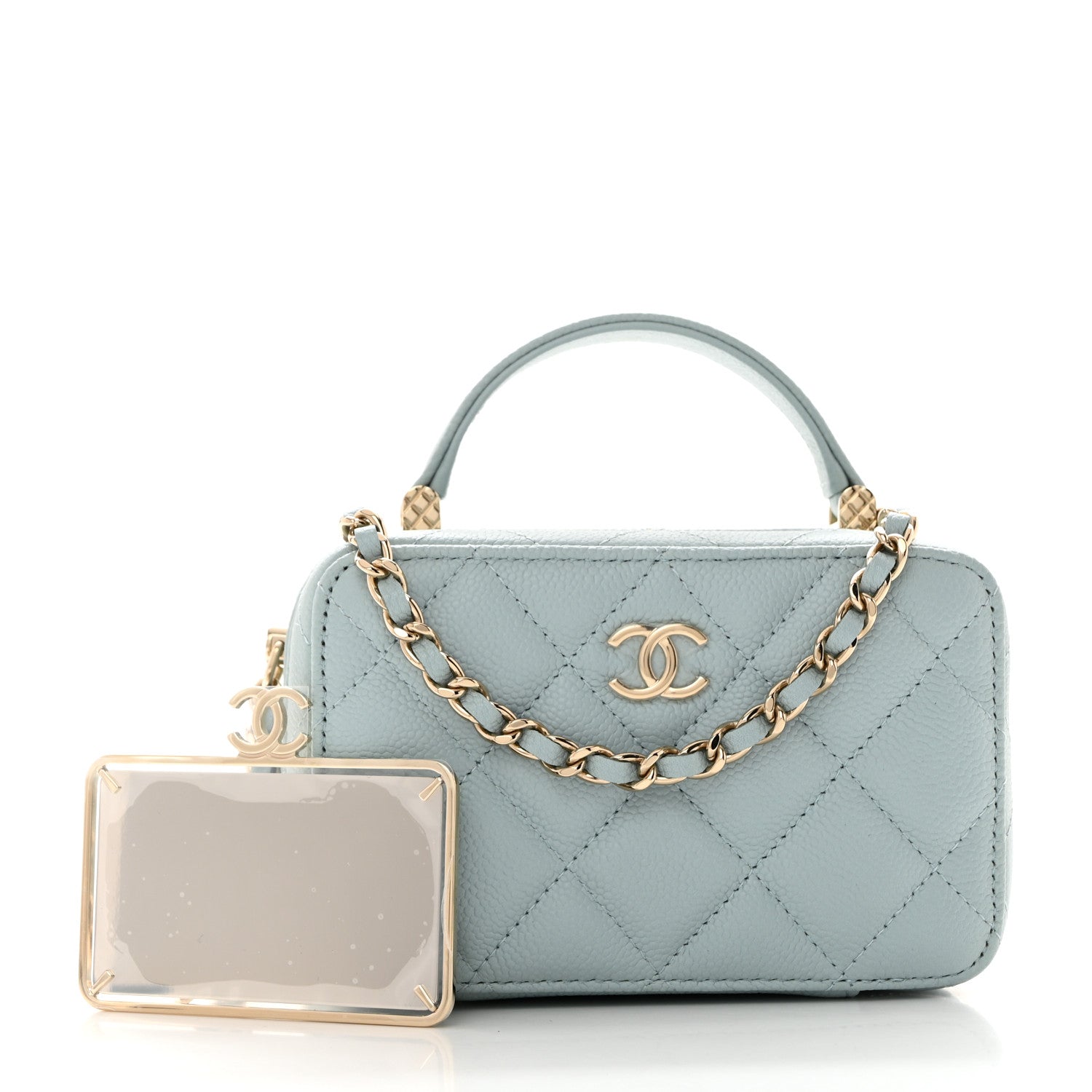 Chanel Caviar Quilted Small Top Handle Vanity Case Light Blue 2 of 12