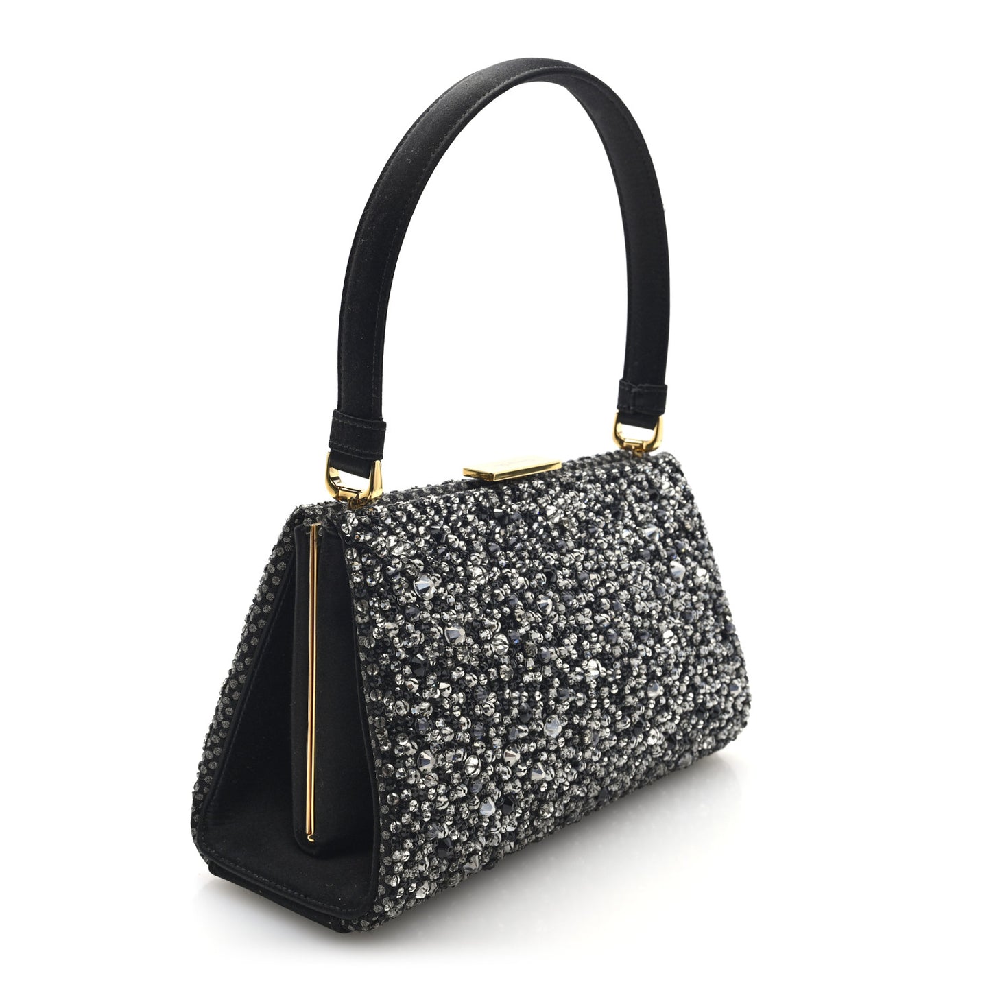 Satin Sequin Frame Bag Black