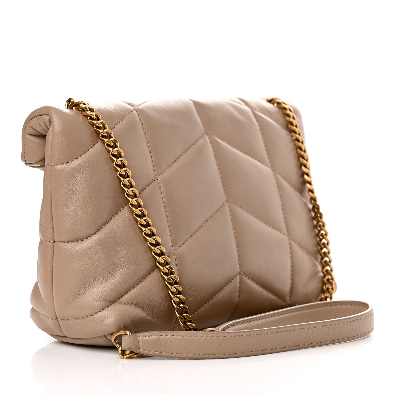 Saint Laurent Lambskin Quilted Toy Loulou Puffer Monogram Chain Satchel Dark Beige 3 of 10