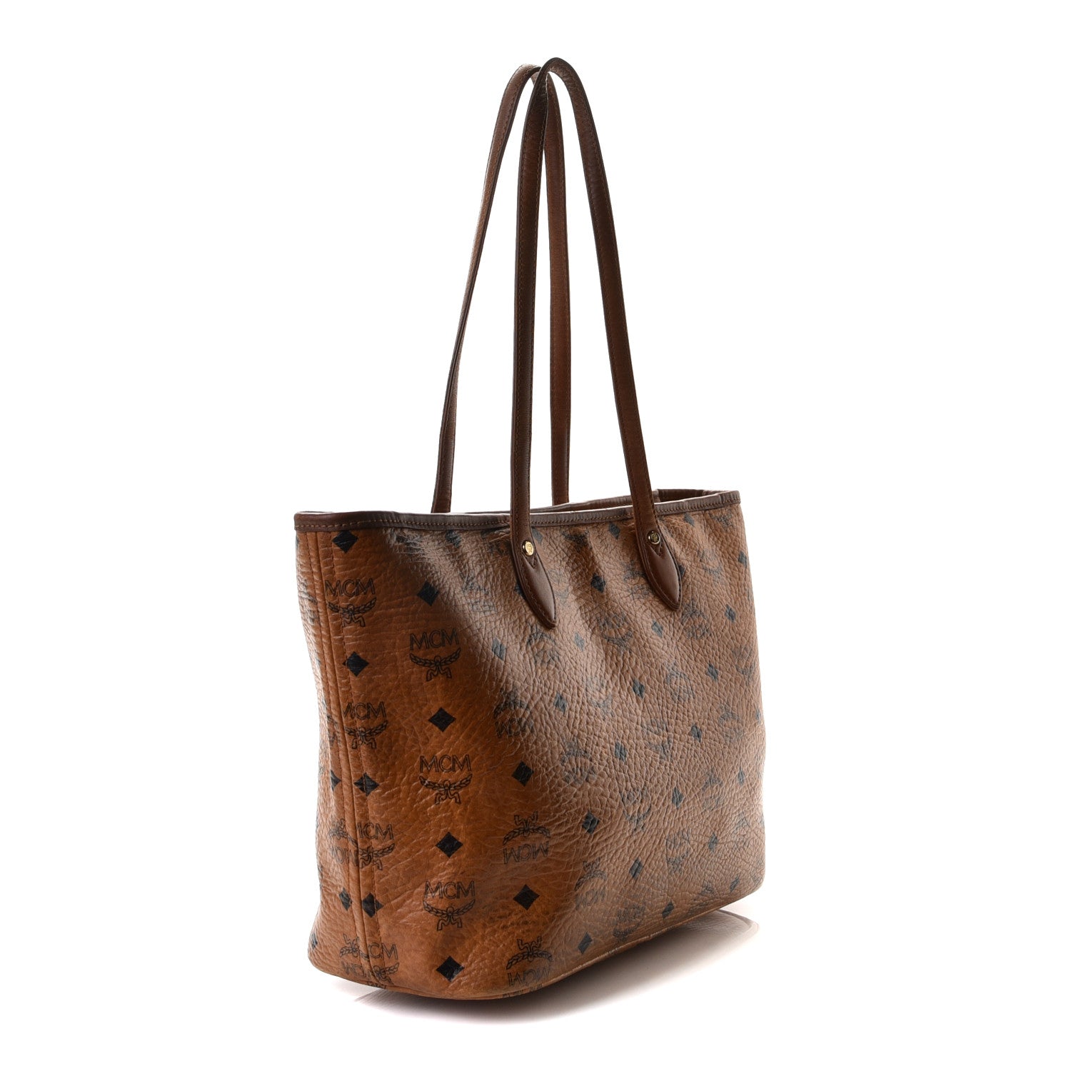 MCM Visetos Dog Bone Striped Shopper Tote Cognac 4 of 12