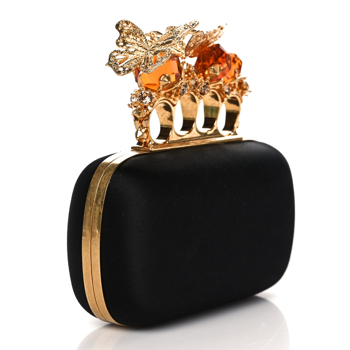 Satin Butterfly Knuckle Duster Box Clutch Black