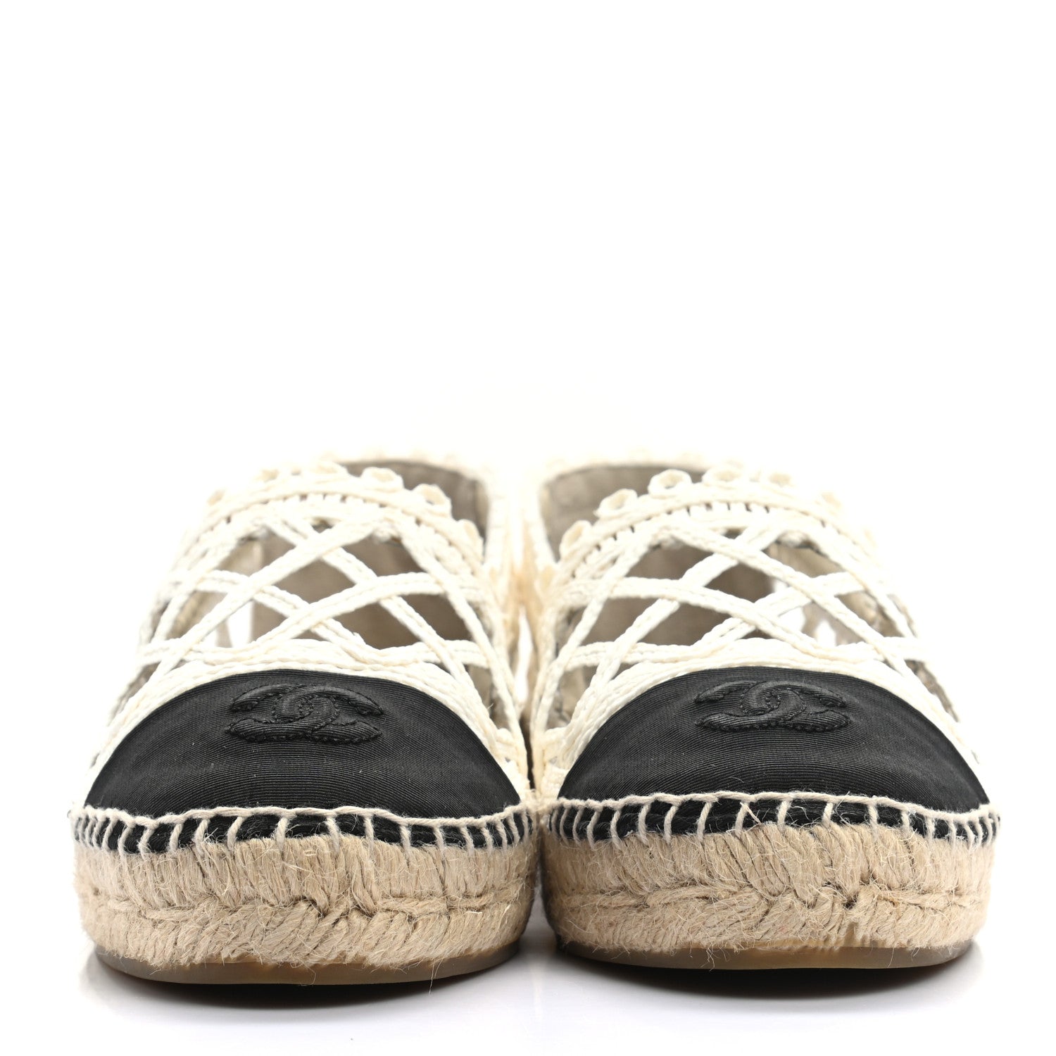Chanel Woven Fabric Grosgrain CC Espadrilles 39 White Black 2 of 9