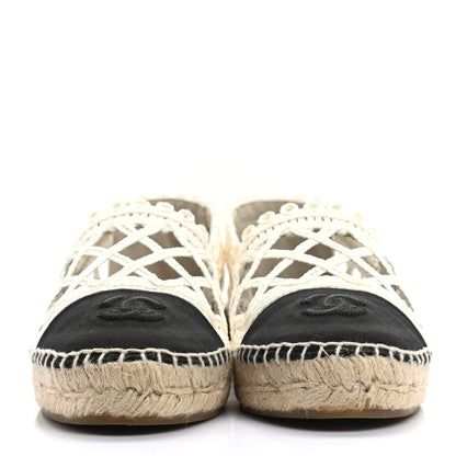 Chanel Woven Fabric Grosgrain CC Espadrilles 39 White Black 2 of 9