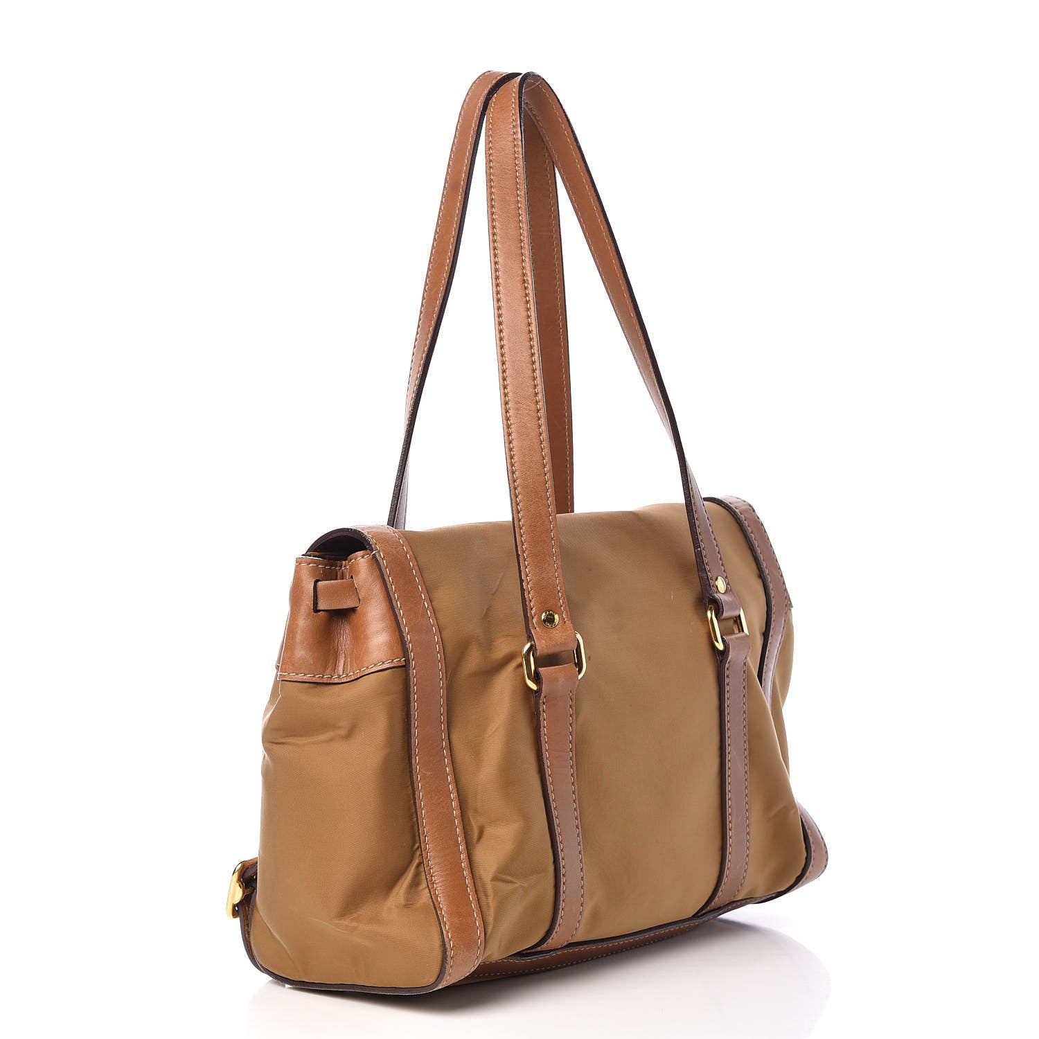Prada Tessuto Nylon Calfskin Shoulder Bag Brown 3 of 30