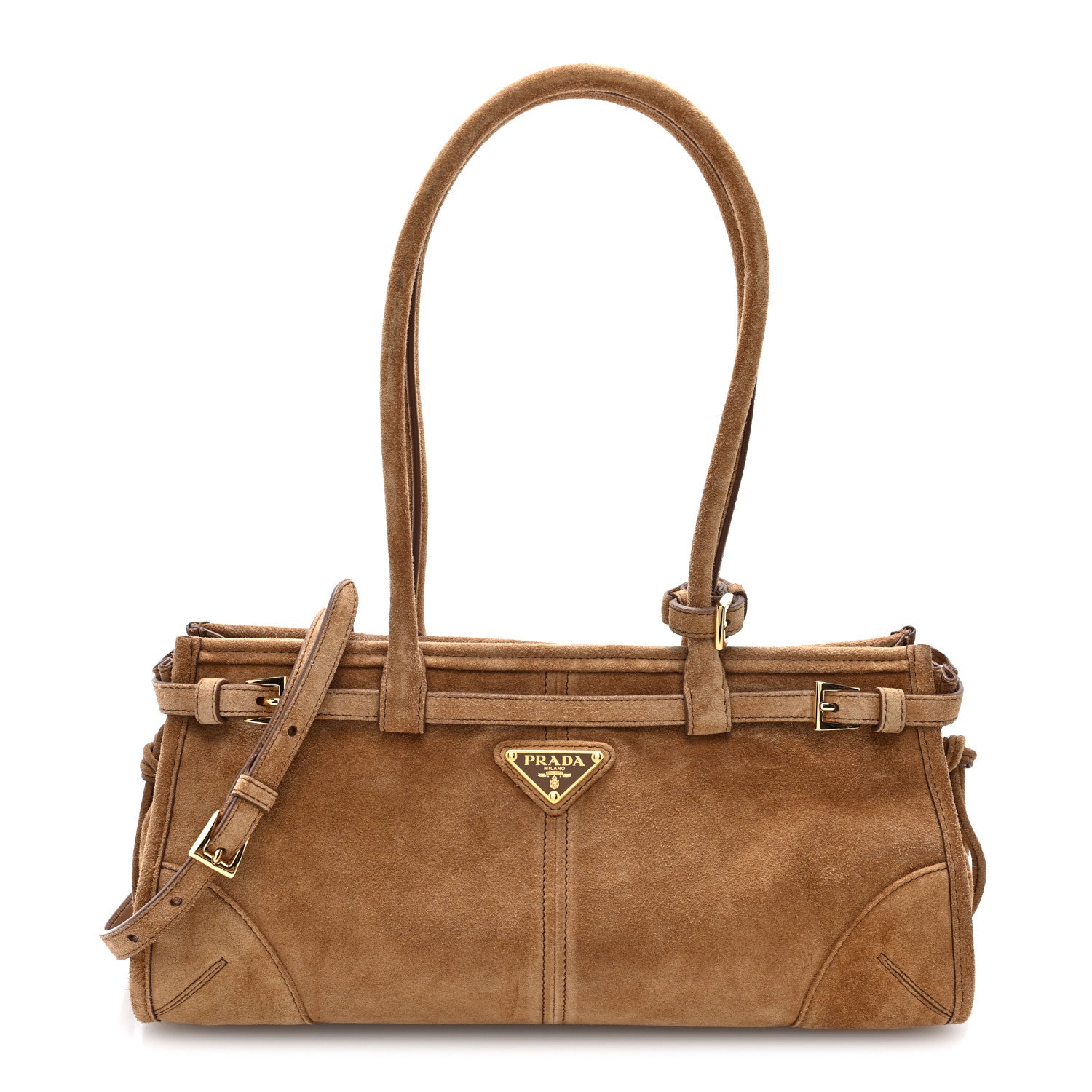 Prada Suede Triangle Medium Bonnie Shoulder Bag Cinnamon 1 of 9