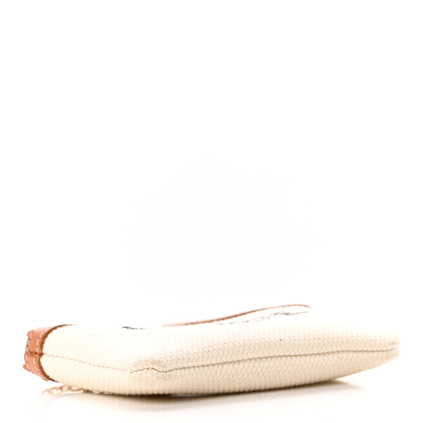 Canvas Calfskin Logo Coin Card Pouch Cream Tan