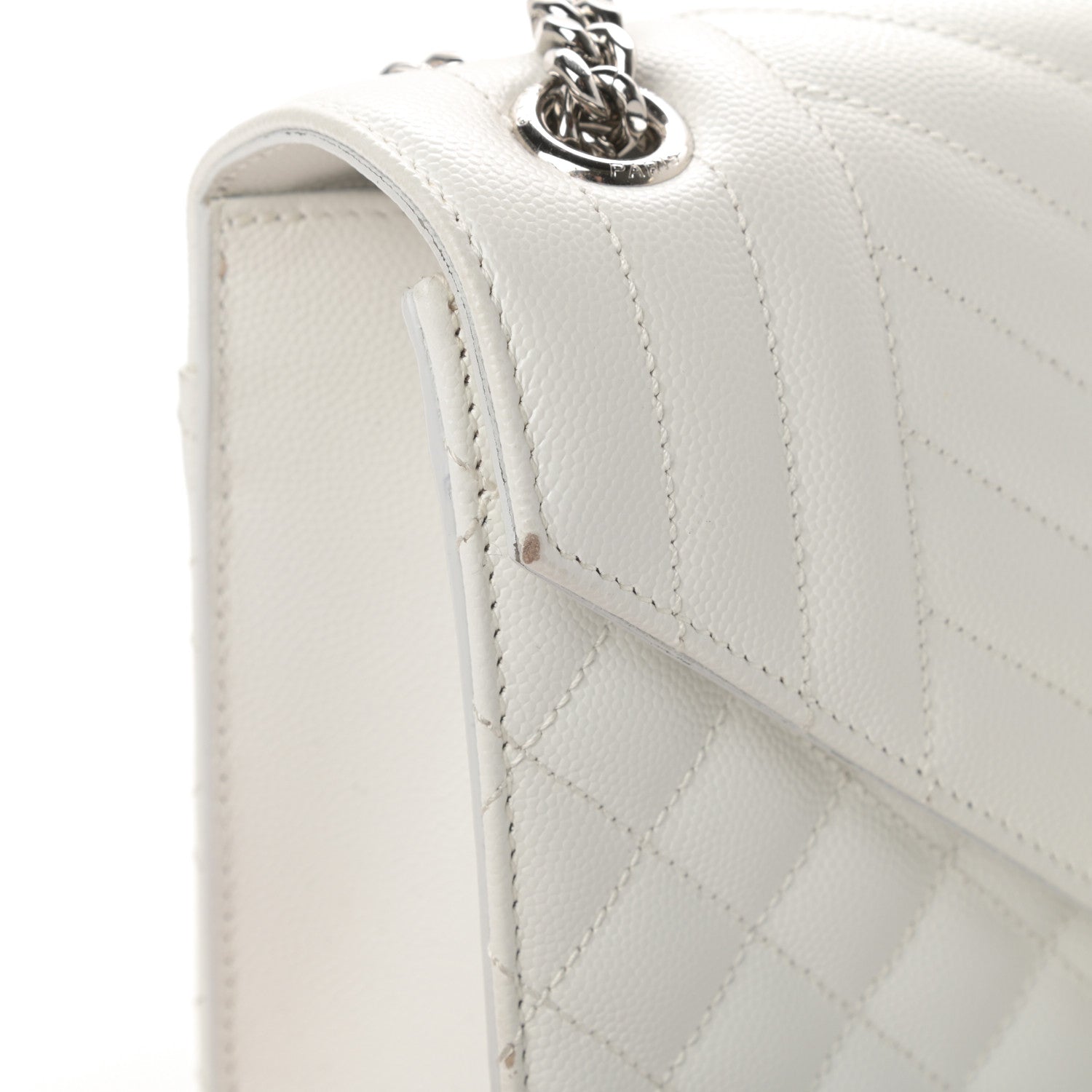 Saint Laurent Grain De Poudre Textured Mixed Matelasse Medium Triquilt Monogram Satchel Blanc Vintage 13 of 21