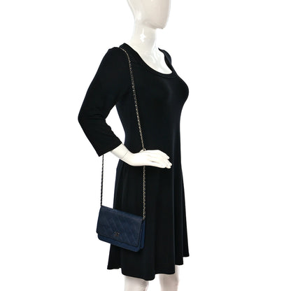 Chanel Perforated Lambskin Quilted Wallet On Chain WOC Blue 2 of 17