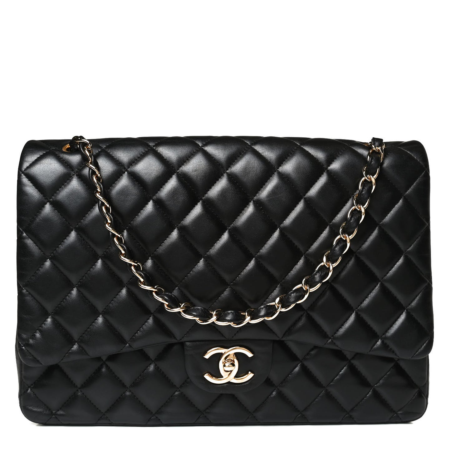 Lambskin Quilted Maxi Double Flap Black