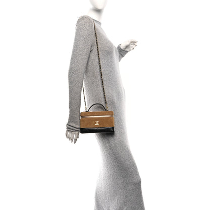 Chanel Suede Calfskin Shiny Lambskin Stitched Top Handle Slim Vanity With Chain Beige Black 2 of 11