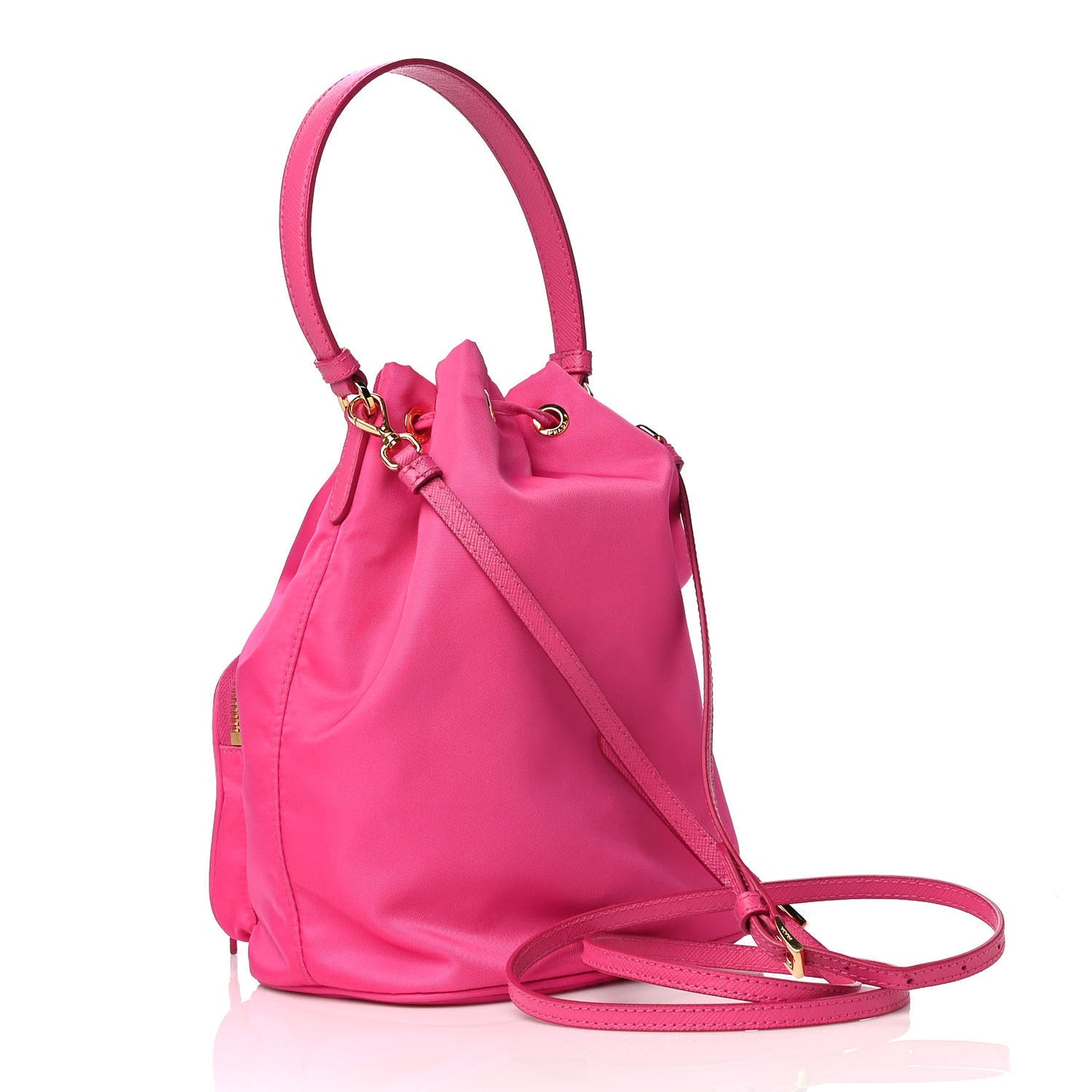 Saffiano Tessuto Nylon Mini Bucket Crossbody Bag Pink