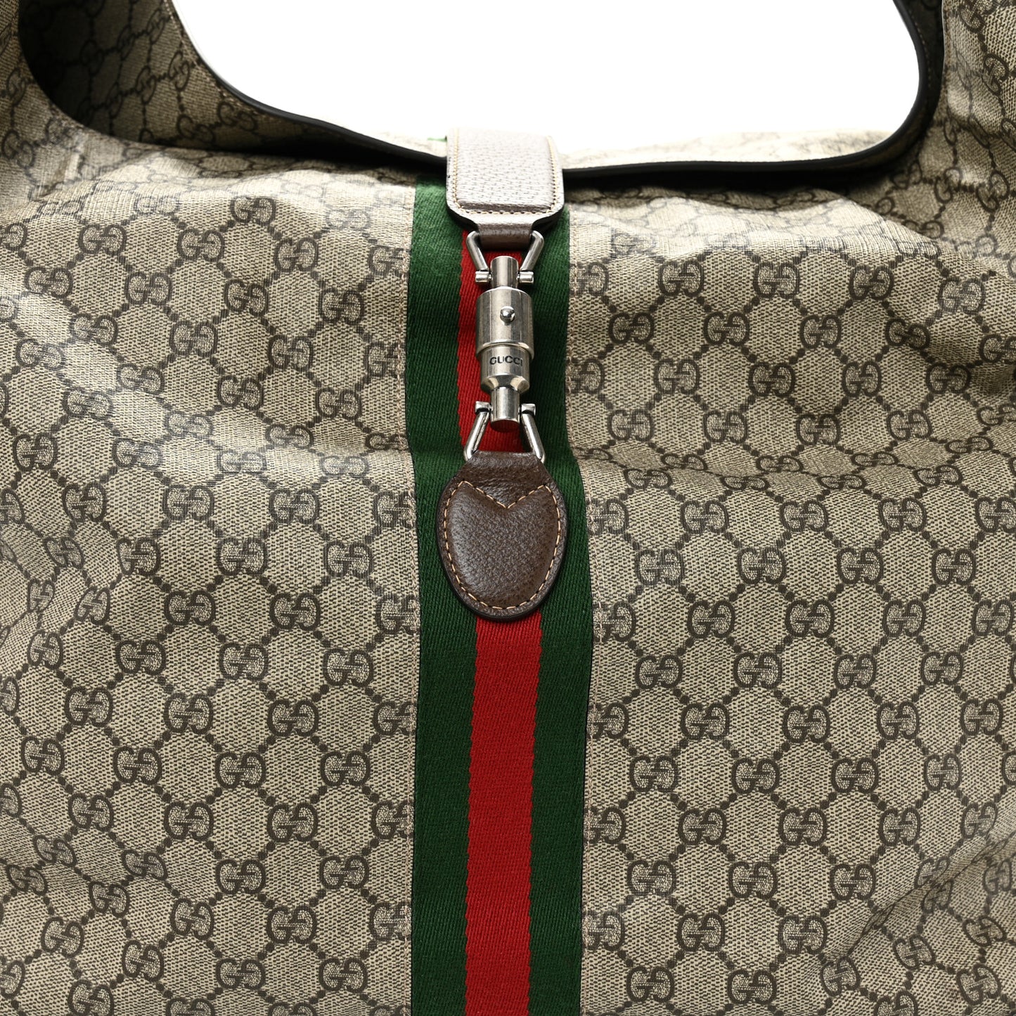 GG Supreme Monogram Calfskin Web Small Jackie 1961 Shoulder Bag Beige Brown Sugar