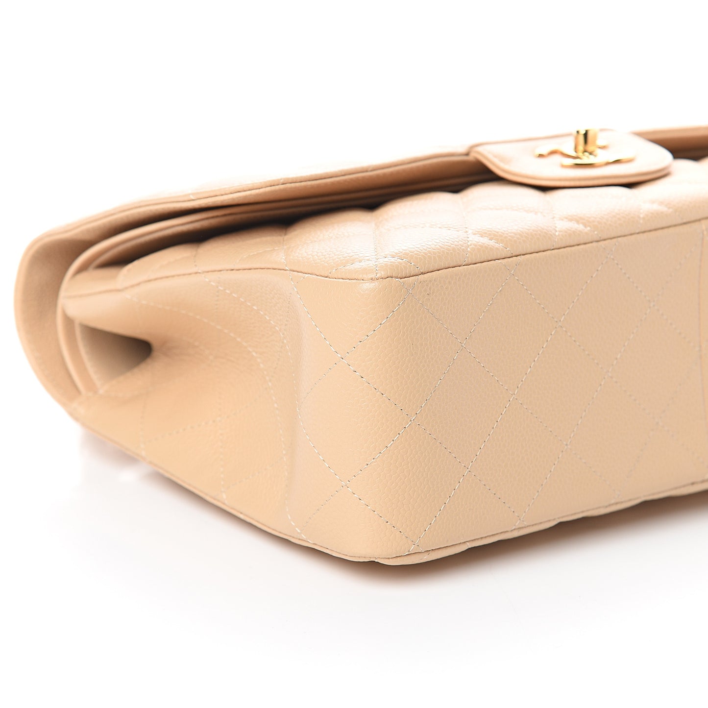 Caviar Quilted Jumbo Double Flap Beige Clair