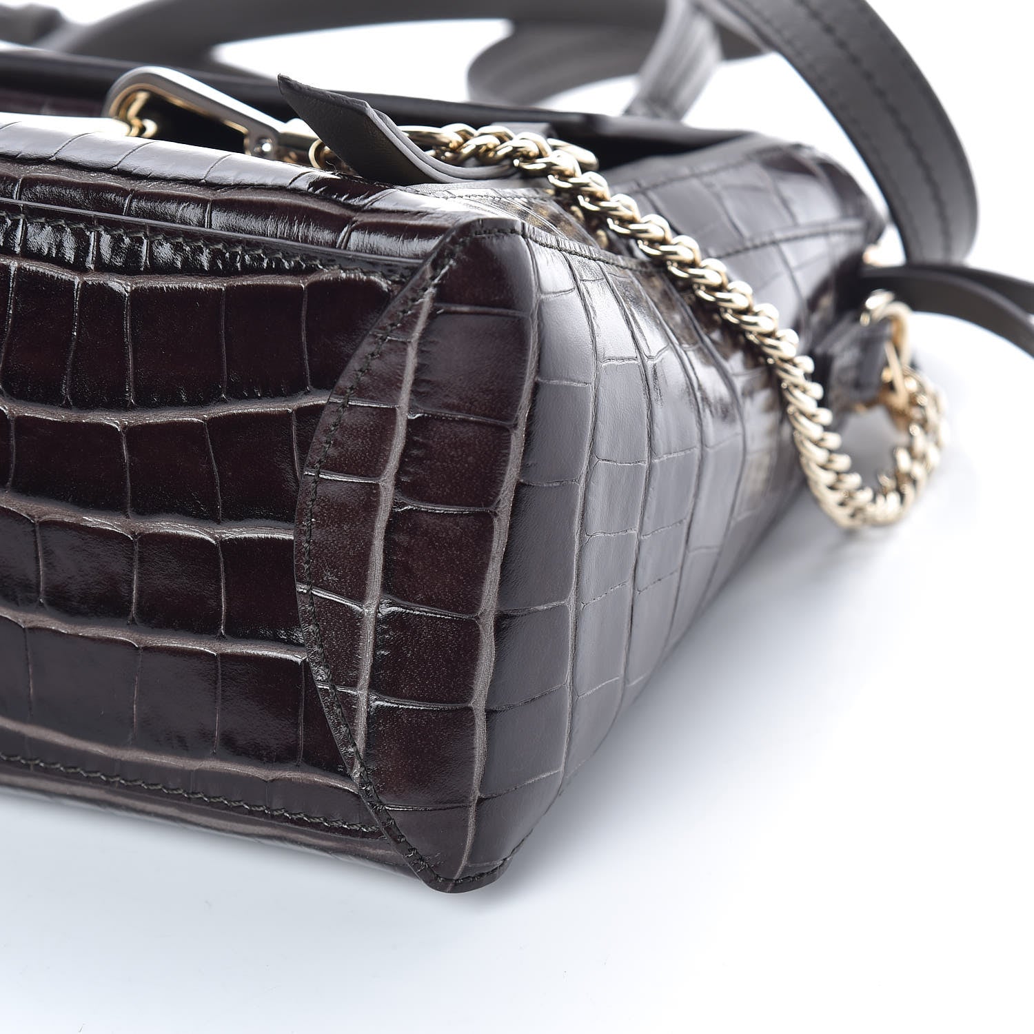 Chloe Calfskin Crocodile Embossed Small Faye Day Shoulder Bag Profound Brown 7 of 9