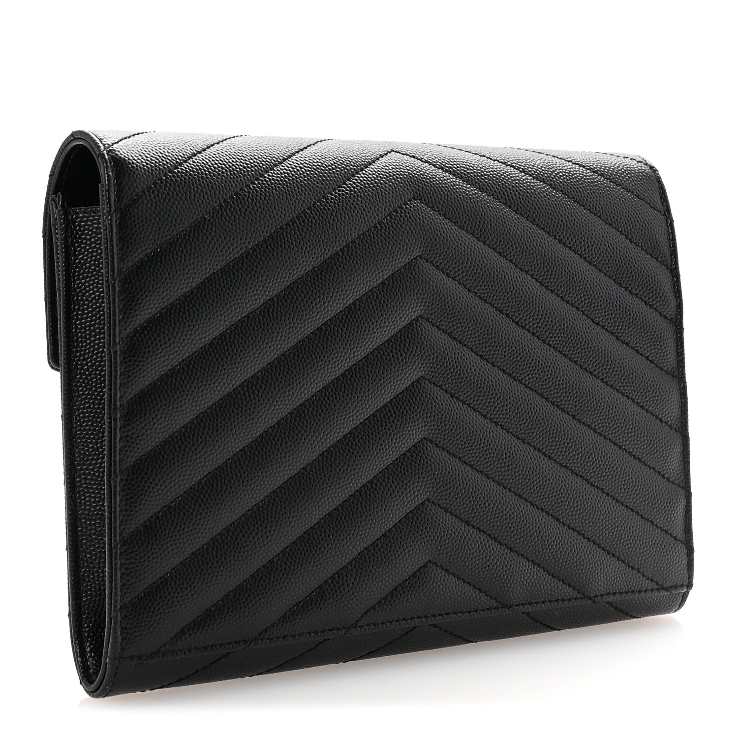 Saint Laurent Grain De Poudre Matelasse Chevron Monogram Envelope Clutch Black 3 of 7