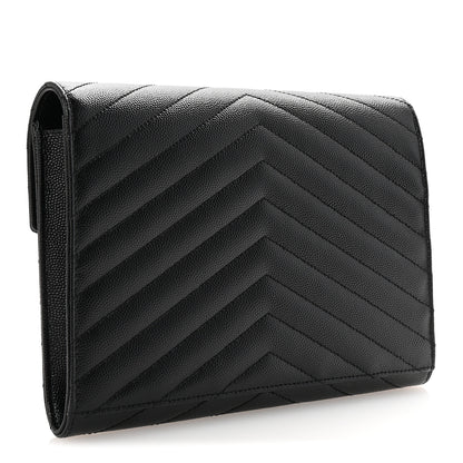 Saint Laurent Grain De Poudre Matelasse Chevron Monogram Envelope Clutch Black 3 of 7