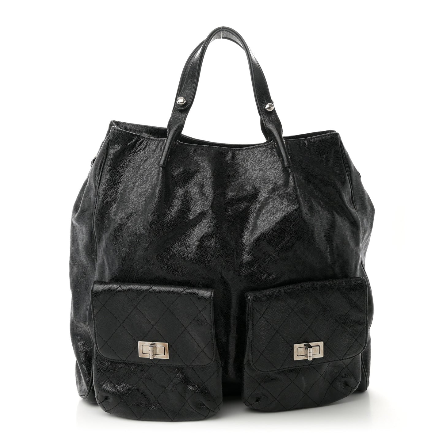Glazed Caviar Large Pocket In The City Tote Black
