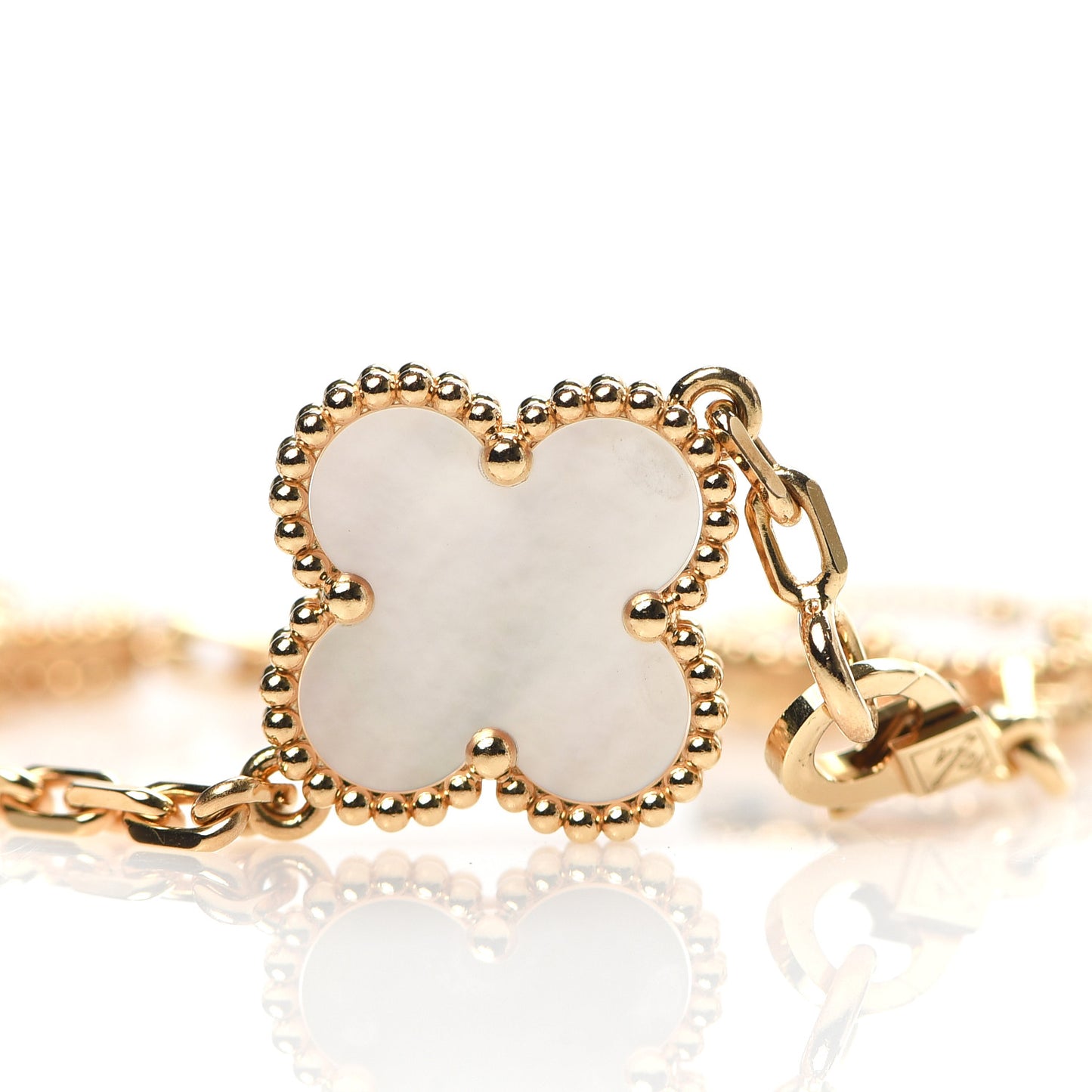 18K Yellow Gold Mother of Pearl 5 Motifs Vintage Alhambra Bracelet