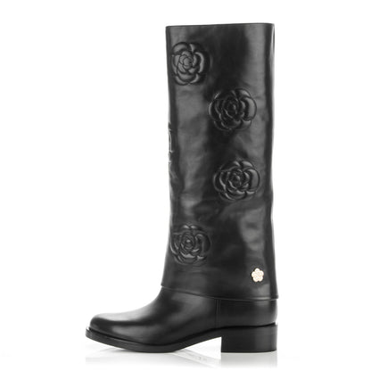 Chanel Calfskin Camellia High Boots 41.5 Black 1 of 7