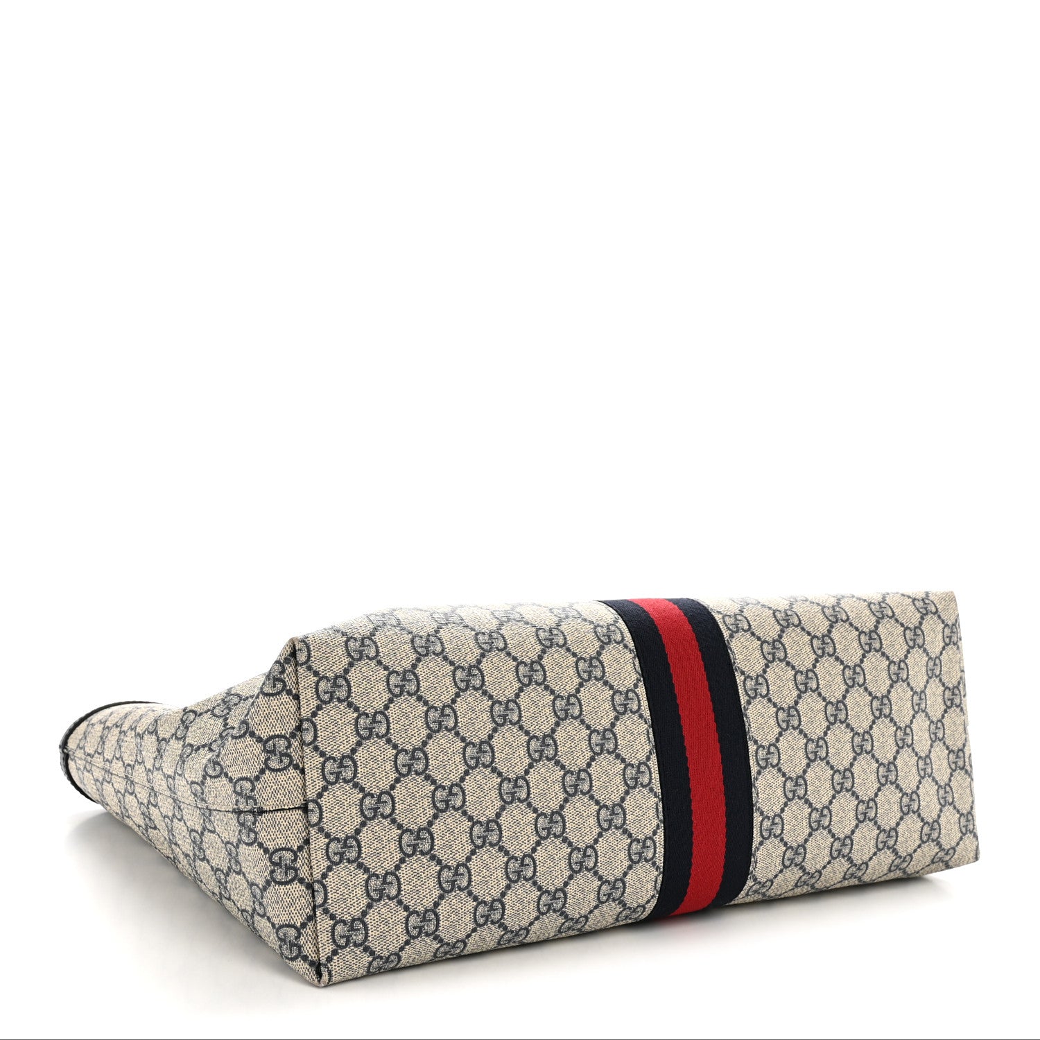 Gucci GG Supreme Monogram Textured Calfskin Web Medium Ophidia Shopping Tote Beige Blue 4 of 13