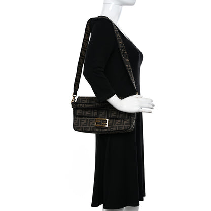 Fendi Fabric Jacquard FF 1974 Medium Baguette Tobacco Moro Black 2 of 13