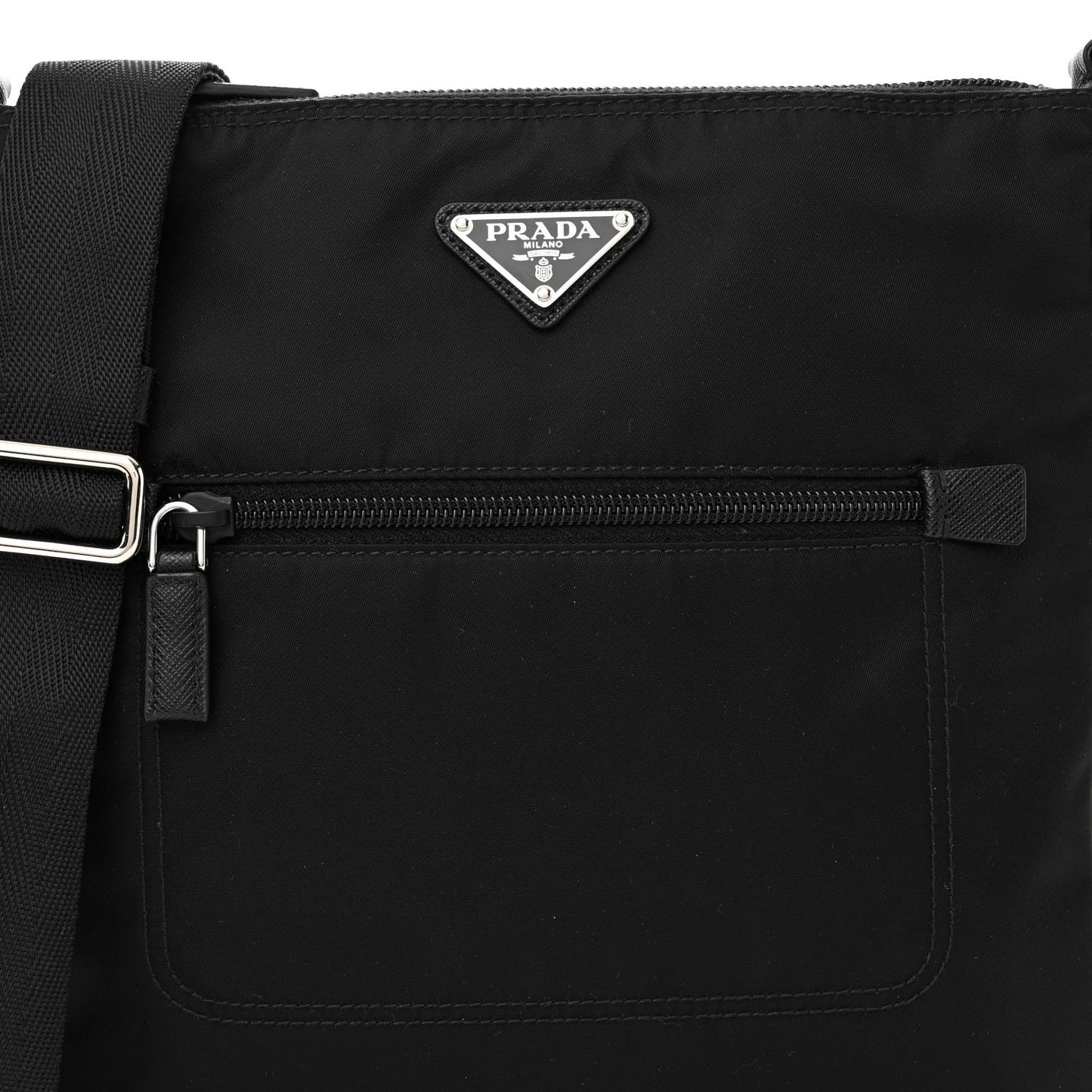 Tessuto Nylon Saffiano Flat Messenger Bag Black
