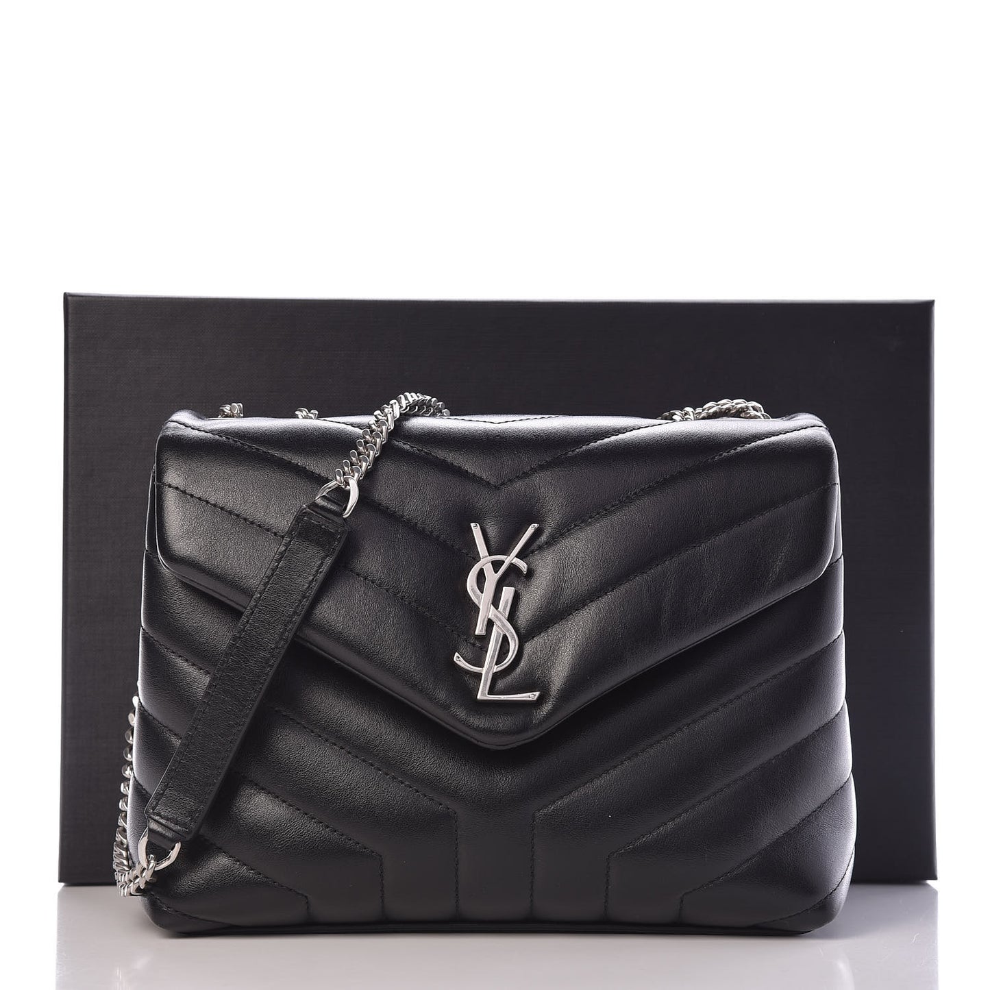 Calfskin Y Quilted Monogram Small Loulou Chain Satchel Black
