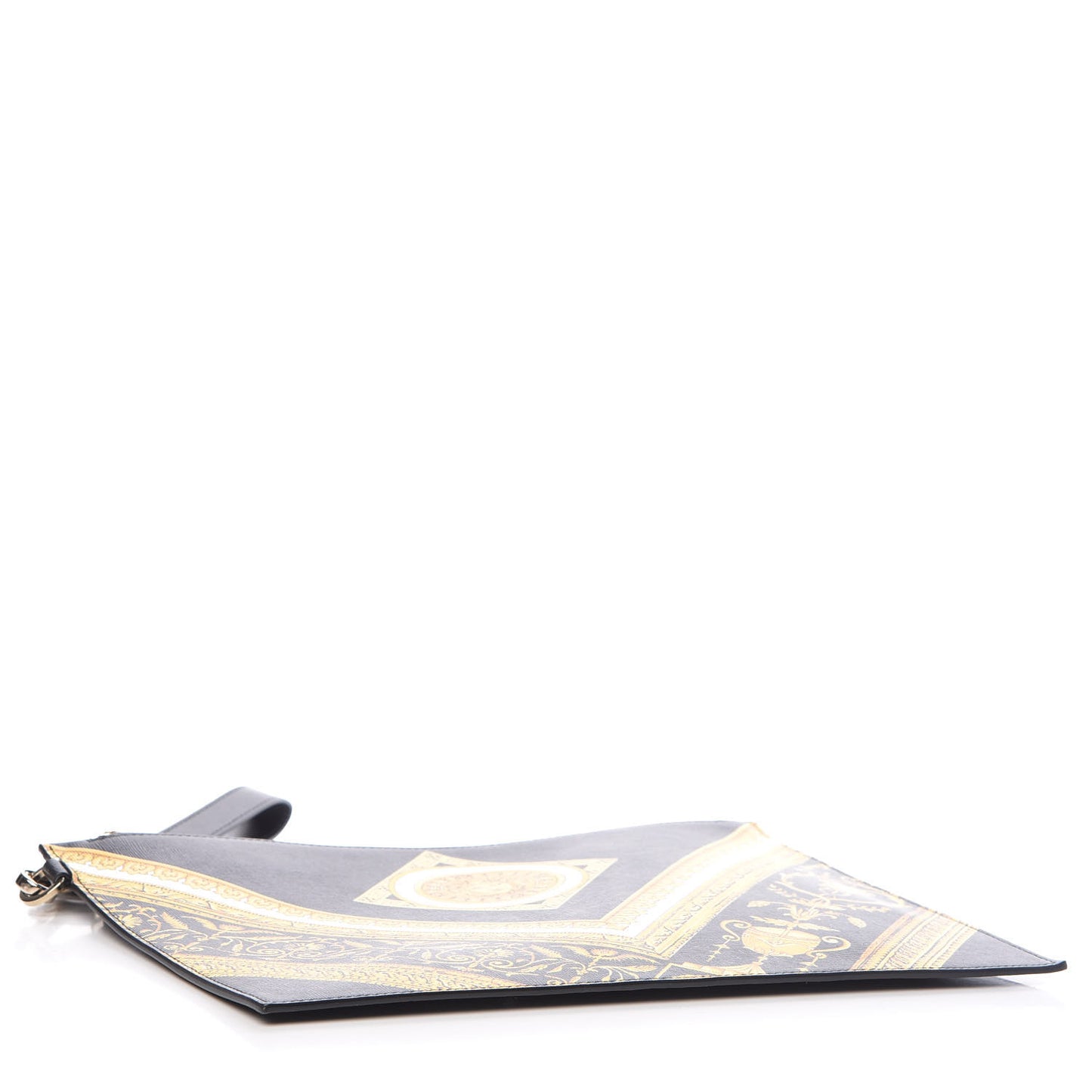 Vitello Saffiano Barocco Print Pochette Black Gold