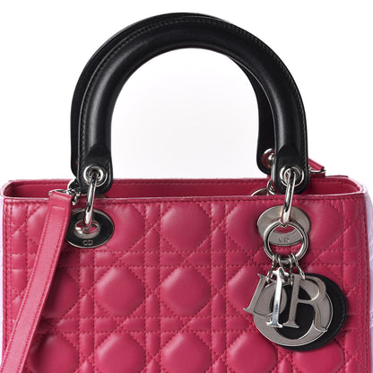 Christian Dior Lambskin Cannage Medium Tri-Color Lady Dior Fuchsia Anemone Black 11 of 11