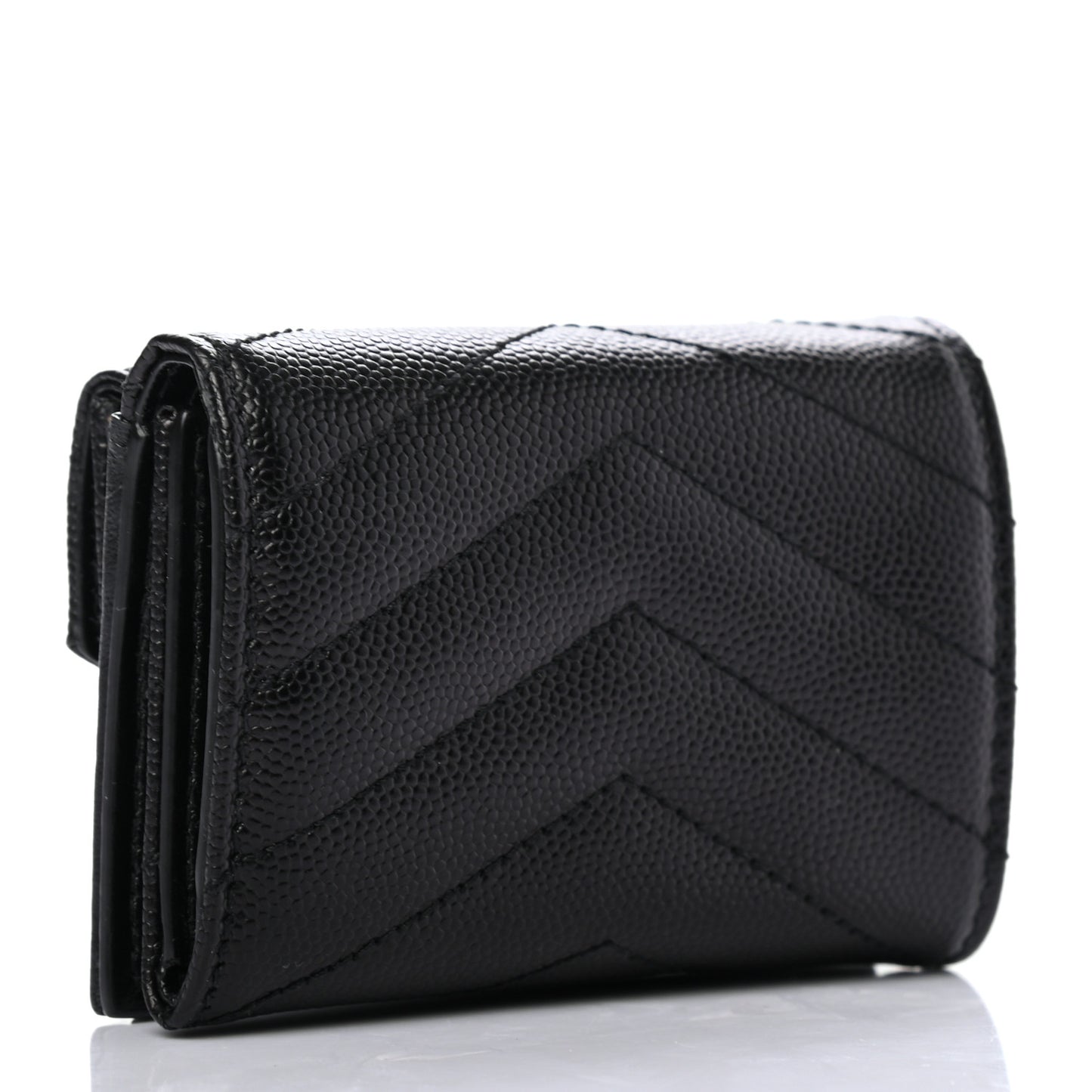 Grain De Poudre Matelasse Chevron Monogram Compact Tri Fold Pocket Wallet Black