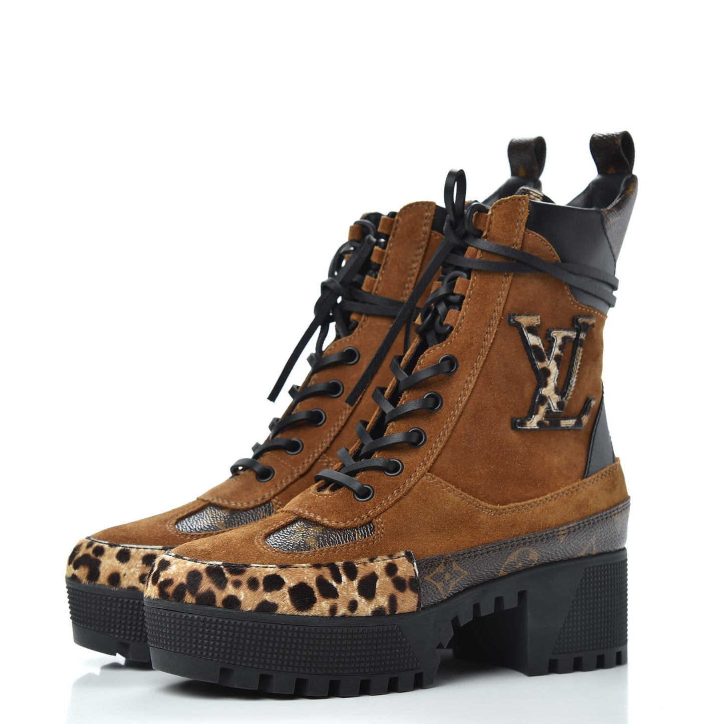 Suede Calfskin Monogram Laureate Platform Desert Boots 36 Cognac