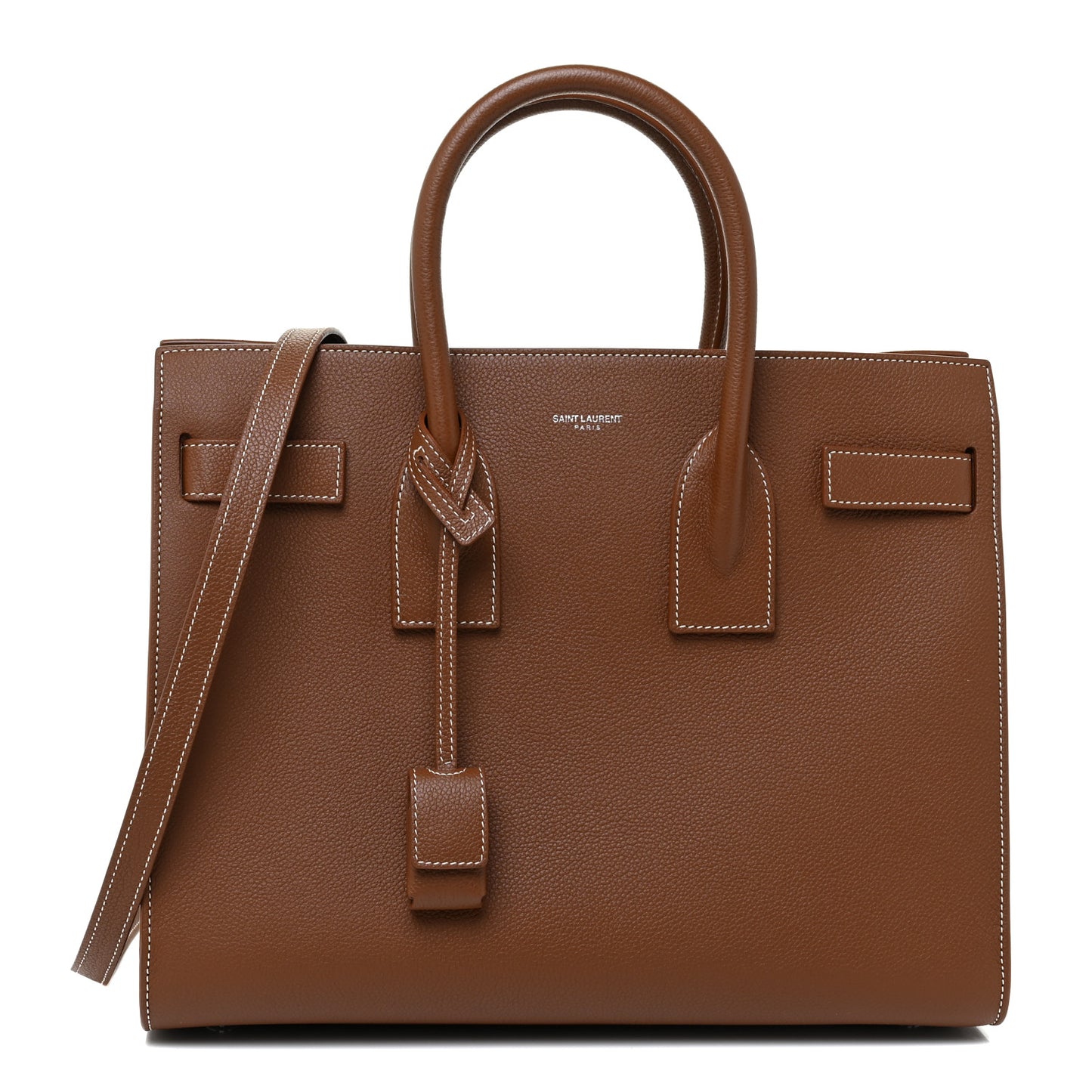 Grained Calfskin Topstitch Small Sac De Jour Cognac
