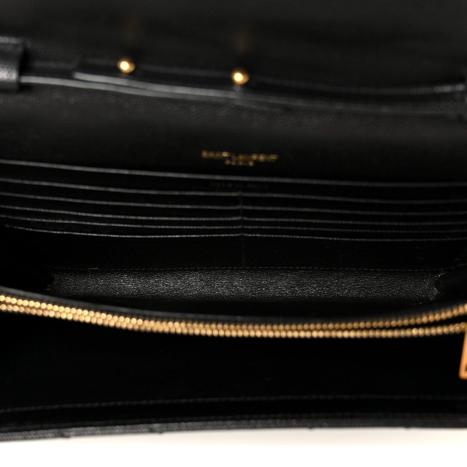 Saint Laurent Grain De Poudre Matelasse Chevron Monogram Chain Wallet Black 5 of 9