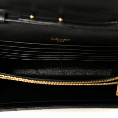Saint Laurent Grain De Poudre Matelasse Chevron Monogram Chain Wallet Black 5 of 9