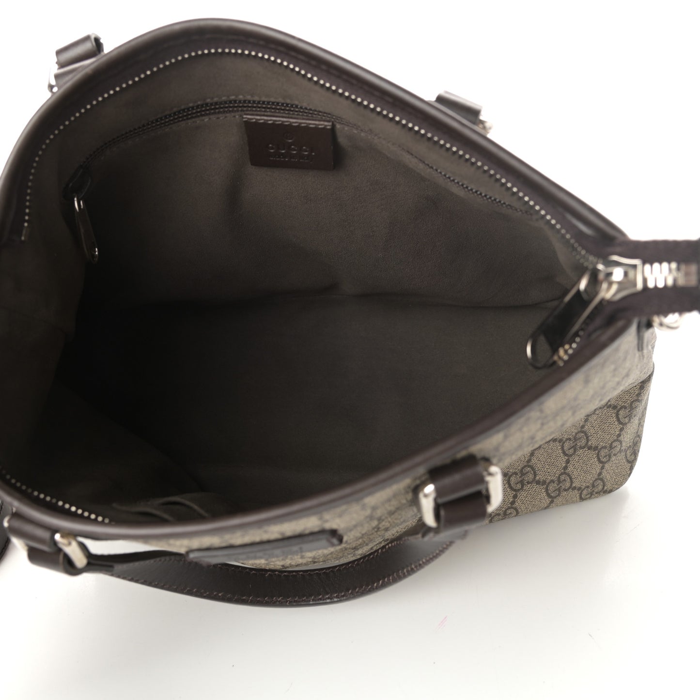 GG Supreme Monogram Small Zippered Tote Dark Brown