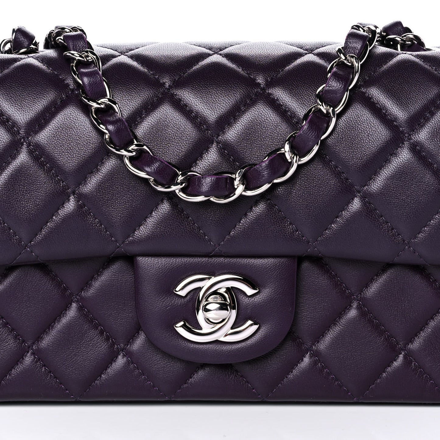 Lambskin Quilted Mini Rectangular Flap Dark Purple