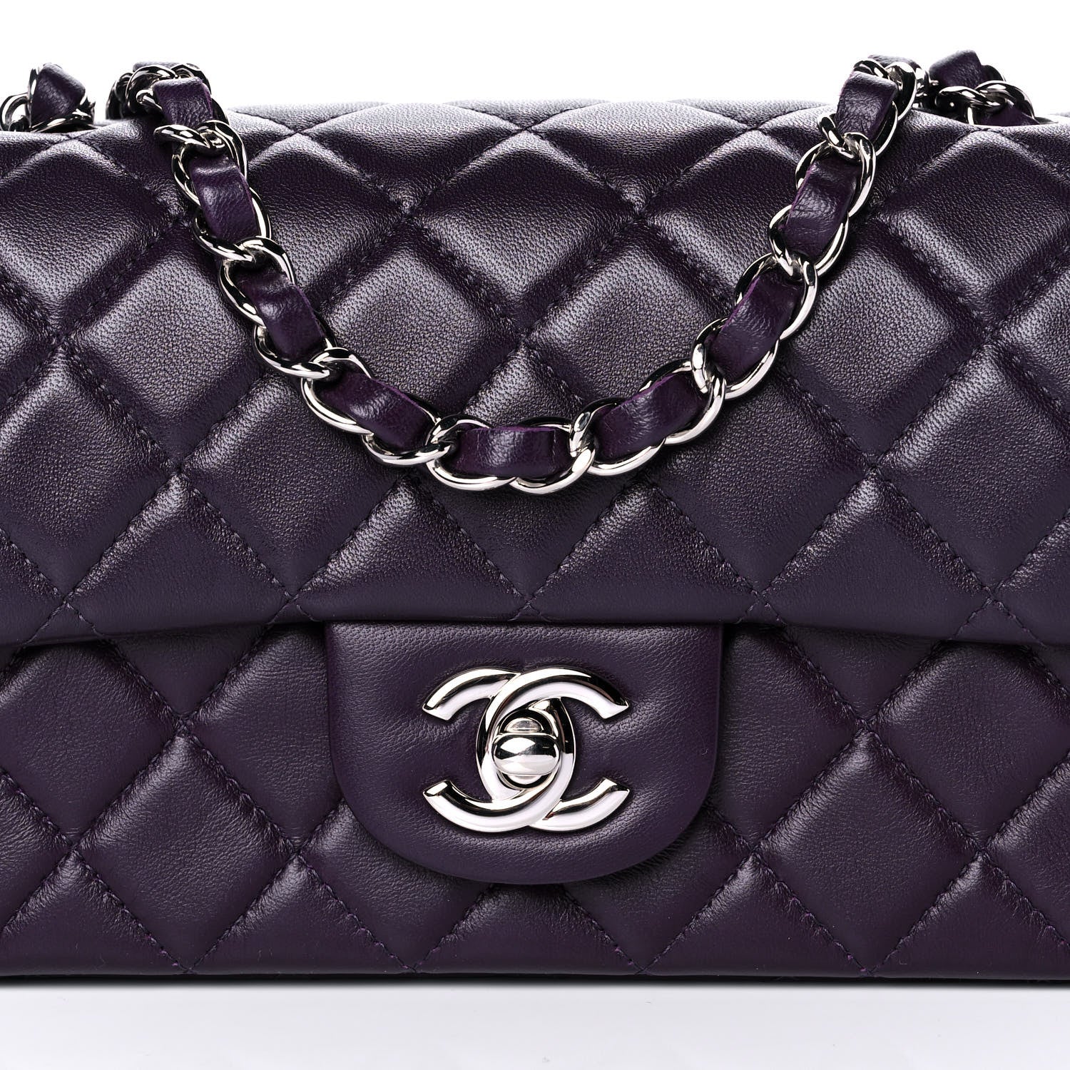 Chanel Lambskin Quilted Mini Rectangular Flap Dark Purple 9 of 13