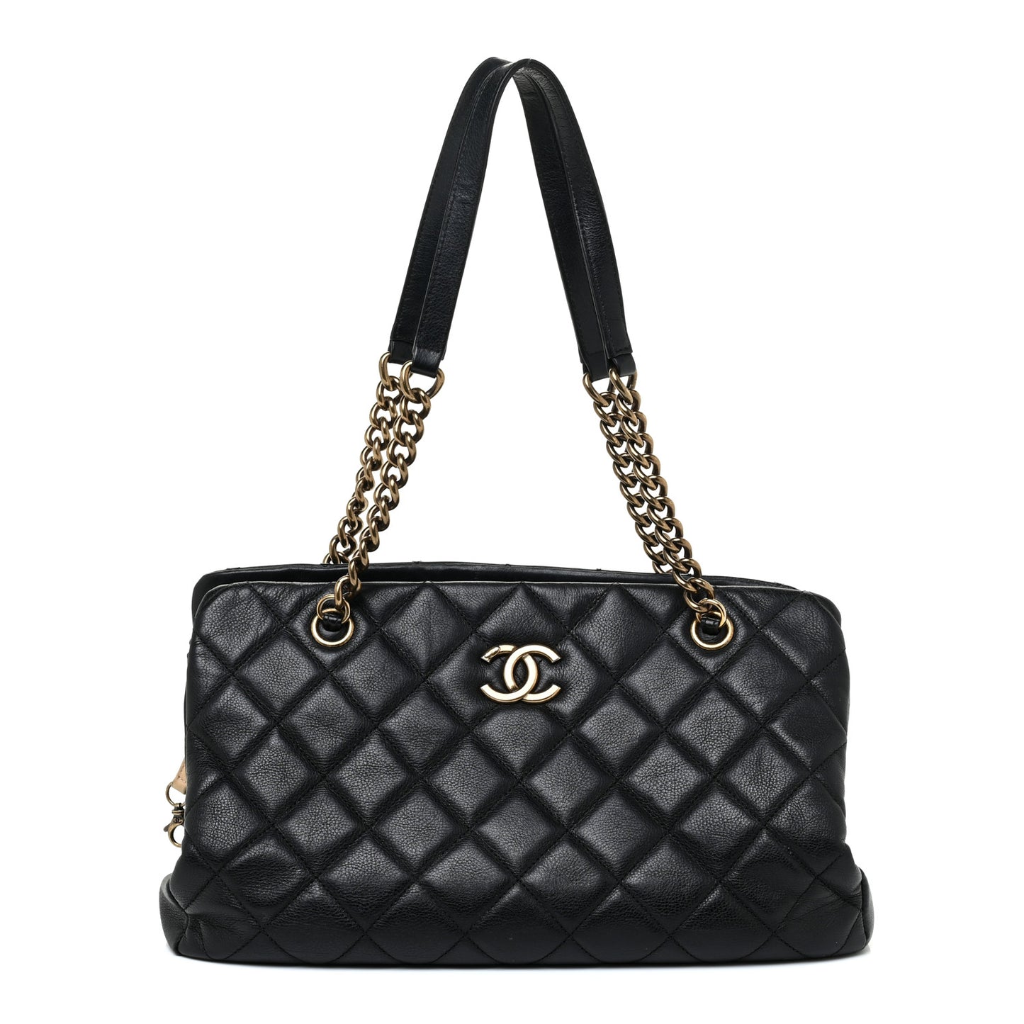 Calfskin Quilted Small CC Crown Tote Black