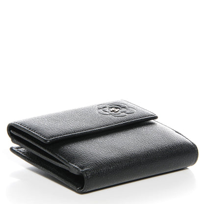 Chanel Glazed Goatskin Camellia Embossed French Flap Wallet Black 4 of 7